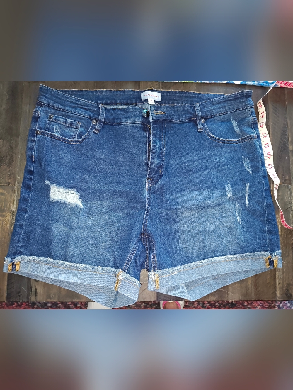 Dark Blue Distressed Denim Shorts - Women
